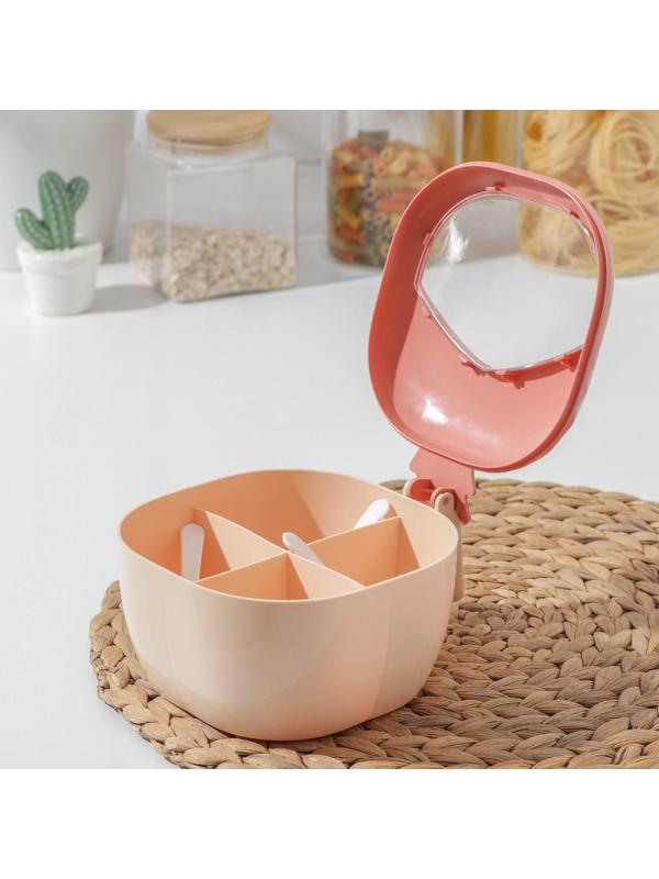 Банка пластиковая для сыпучих продуктов «Ананас», 4 отделения, с ложками, 16,5×14×9 см, цвет МИКС