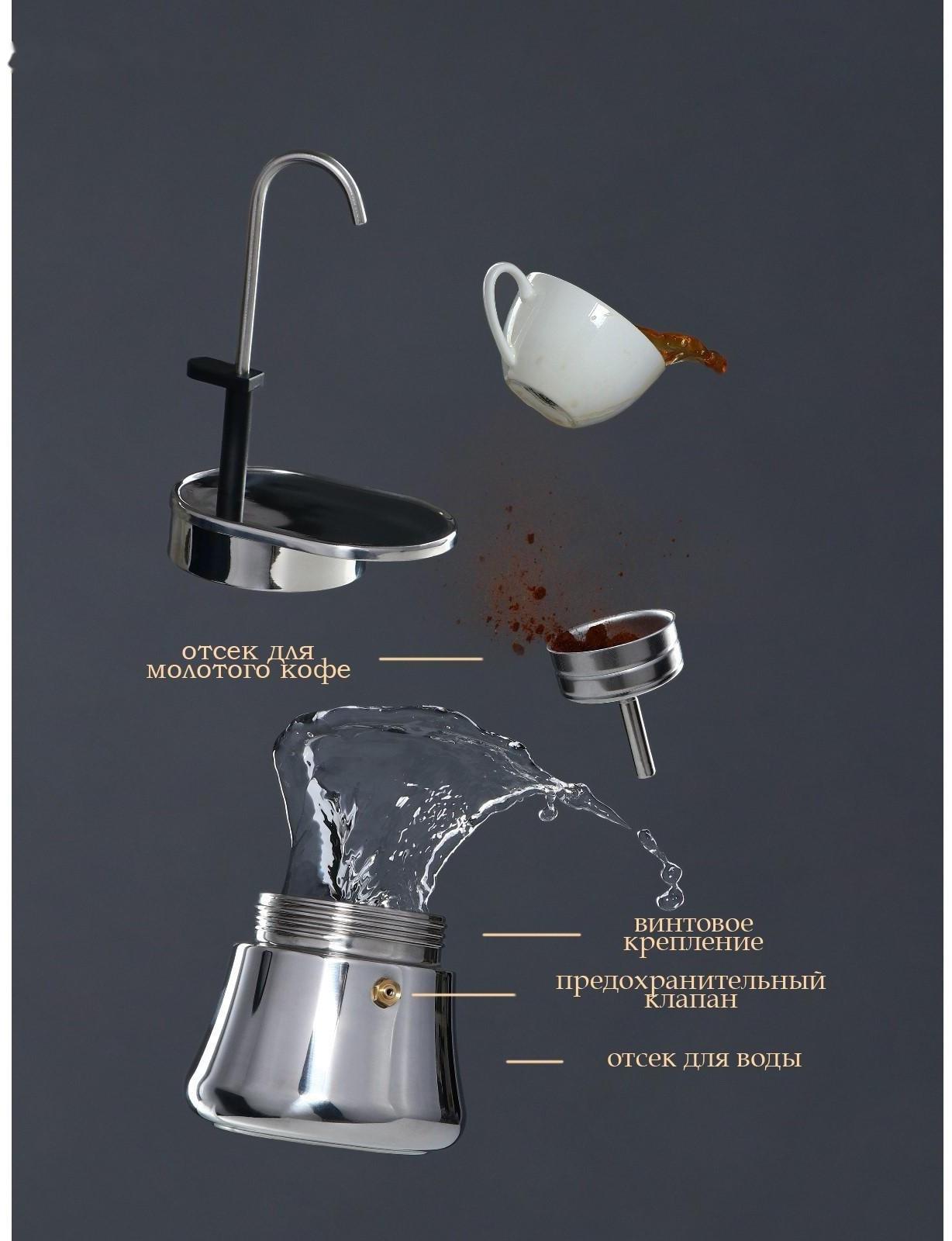 Кофеварка гейзерная Magistro Semi, на 6 чашек, 300 мл, нержавеющая сталь