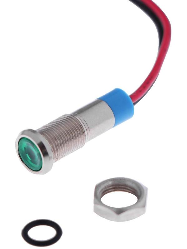 Светодиод, 12 В, 7,8 ×16,5 мм, посадочный d=6 мм, зеленый