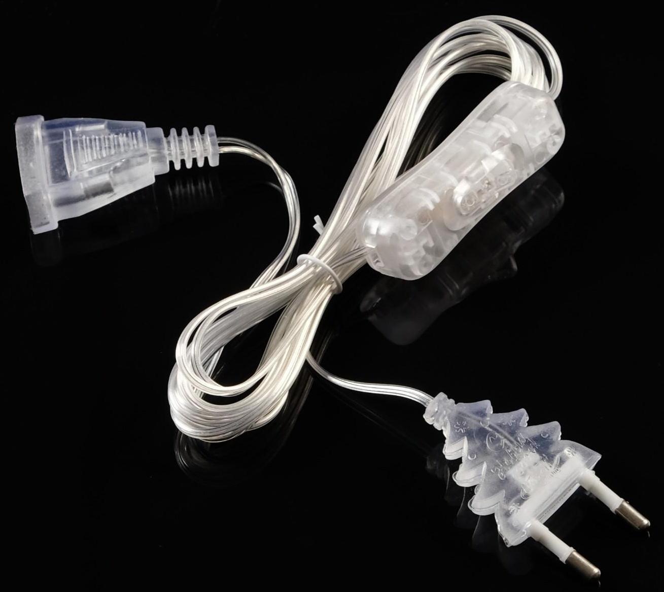 Удлинитель для комнатных гирлянд с выключателем, 3 м, прозрачная нить, УМС-вилка