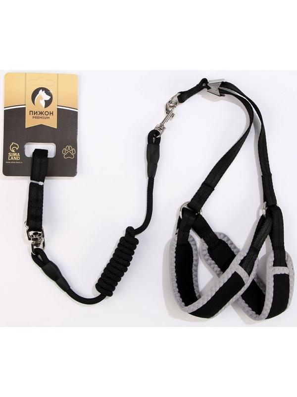 Комплект мягкая шлейка, круглый поводок 1 х 120 см с вертлюгом, S, ОШ 26-67 см, ОГ 26-67 см, чёрный