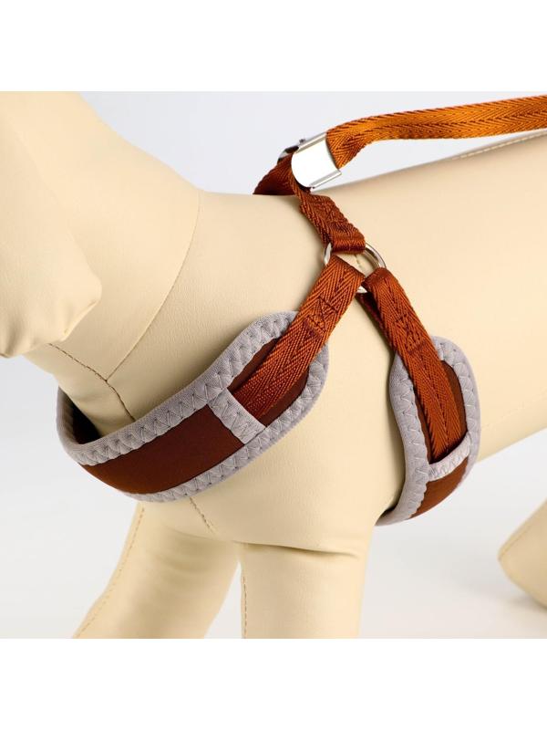 Комплект мягкая шлейка, круглый поводок 1,5 х 120 см с вертлюгом, M, ОШ 32-72 см, ОГ 32-72 см, корич