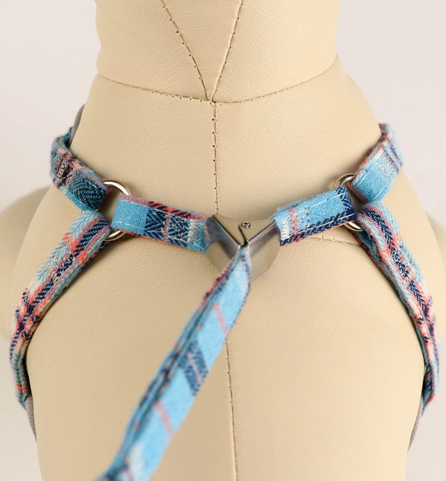 Комплект амуниции с мягкой шлейкой, 1 х 120 см, ОШ 28-54 см,ОГ 36-60 см, серо-голубая клетка