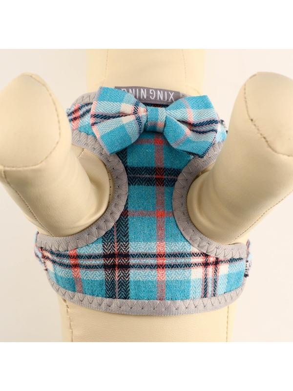 Комплект амуниции с мягкой шлейкой, 1 х 120 см, ОШ 28-54 см,ОГ 36-60 см, серо-голубая клетка