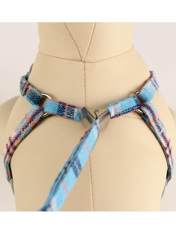 Комплект амуниции с мягкой шлейкой, 1 х 120 см, ОШ 28-54 см,ОГ 36-60 см, серо-голубая клетка