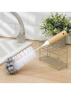 Ёрш для посуды Доляна Meli, 34×6 см, с поролоном, бамбуковая ручка, замшевая петелька