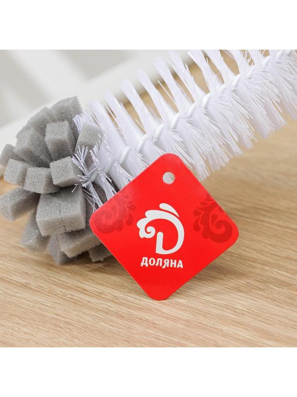 Ёрш для посуды Доляна Meli, 34×6 см, с поролоном, бамбуковая ручка, замшевая петелька