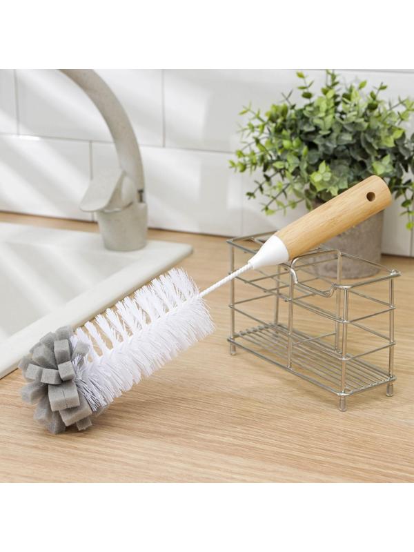 Ёрш для посуды Доляна Meli, 34×6 см, с поролоном, бамбуковая ручка, замшевая петелька