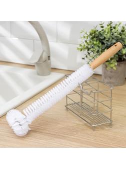 Ёрш для посуды Доляна Meli, 36×6 см, бамбуковая ручка, замшевая петелька