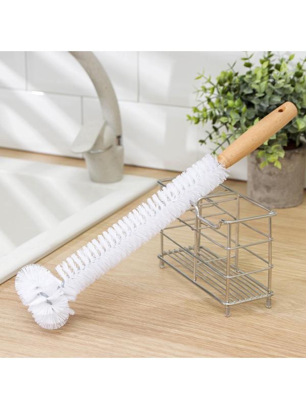 Ёрш для посуды Доляна Meli, 36×6 см, бамбуковая ручка, замшевая петелька