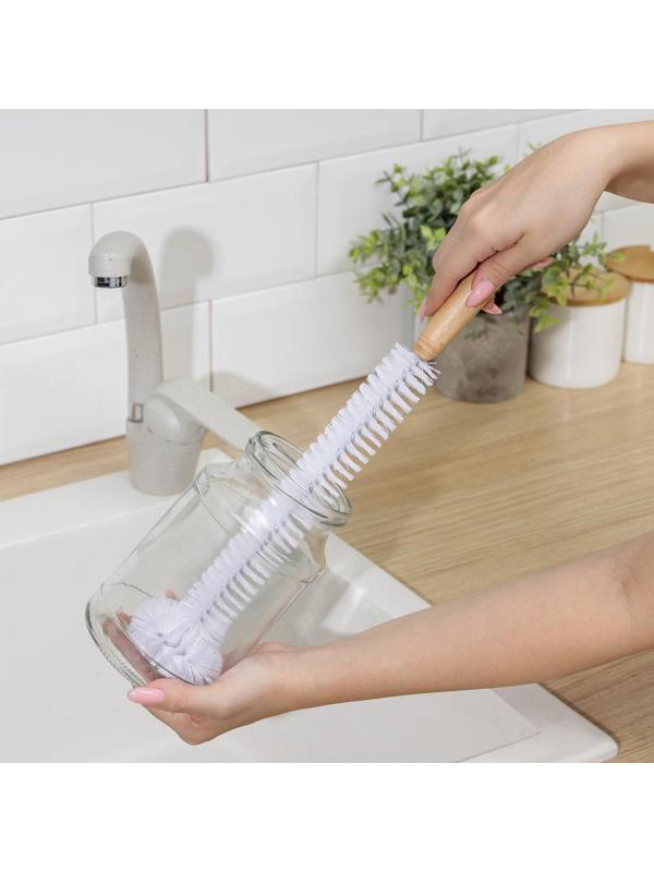 Ёрш для посуды Доляна Meli, 36×6 см, бамбуковая ручка, замшевая петелька