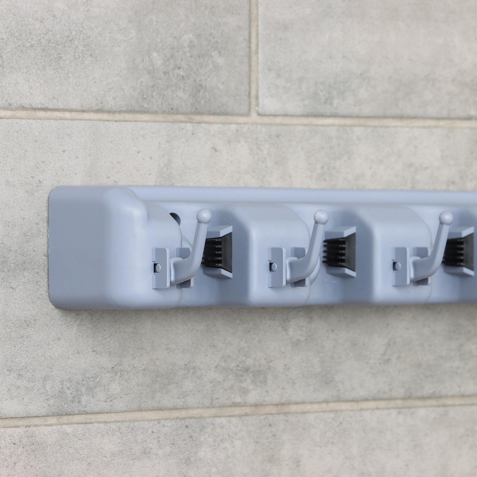 Держатель для швабр и метел с крючками, крепление саморезы, 41×8 см, 5 секций