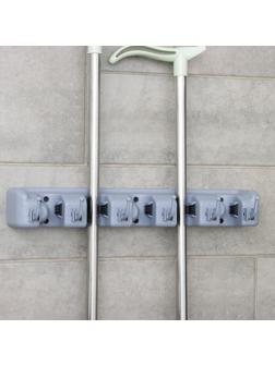 Держатель для швабр и метел с крючками, крепление саморезы, 41×8 см, 5 секций