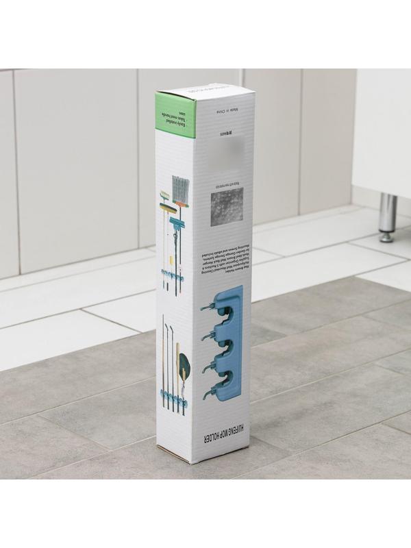 Держатель для швабр и метел с крючками, крепление саморезы, 41×8 см, 5 секций