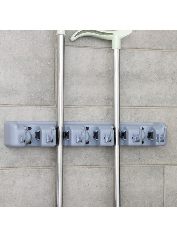 Держатель для швабр и метел с крючками, крепление саморезы, 41×8 см, 5 секций