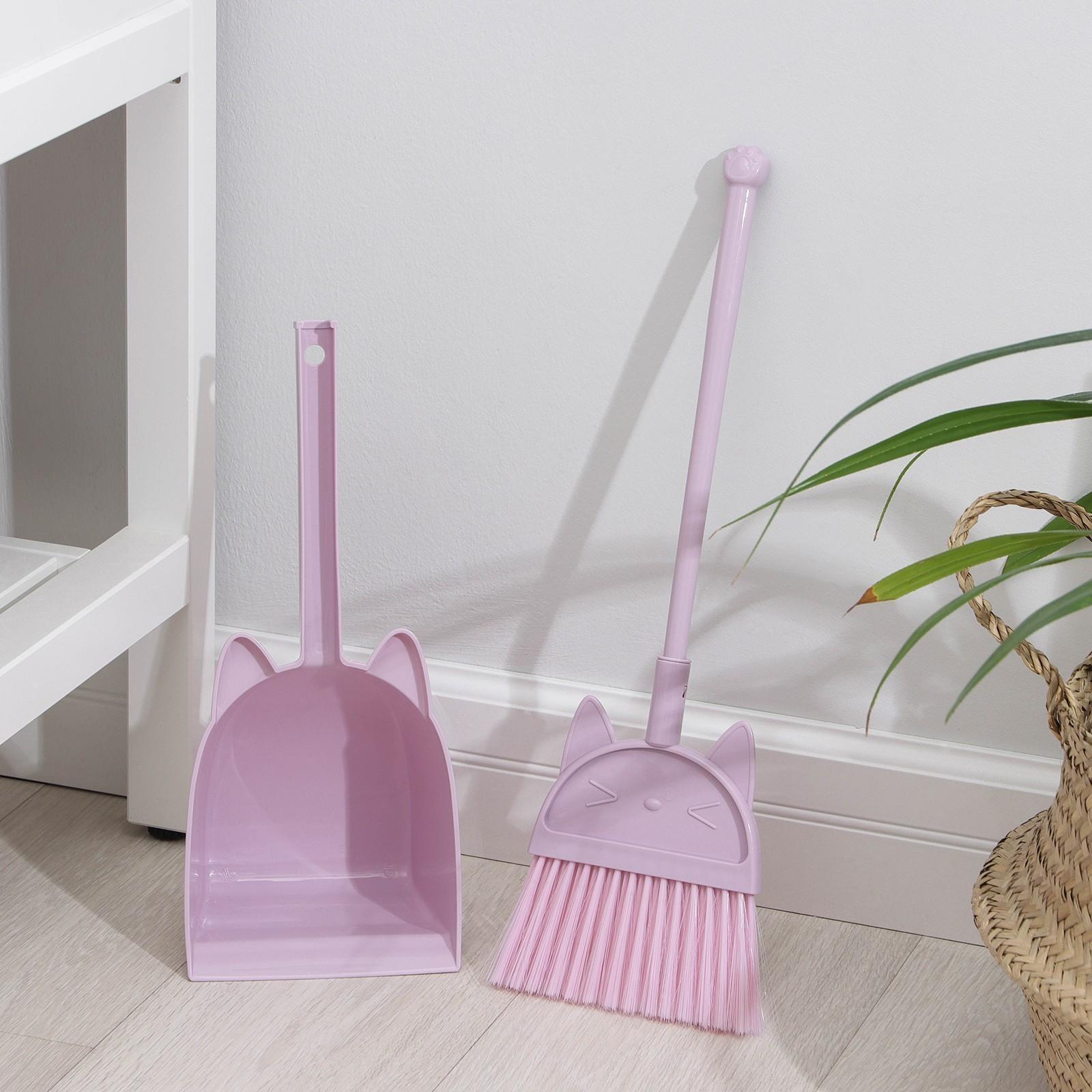 Щётка для пола с совком Доляна «Китти»: щётка 14×50 см, совок 16×12×40 см, цвет МИКС