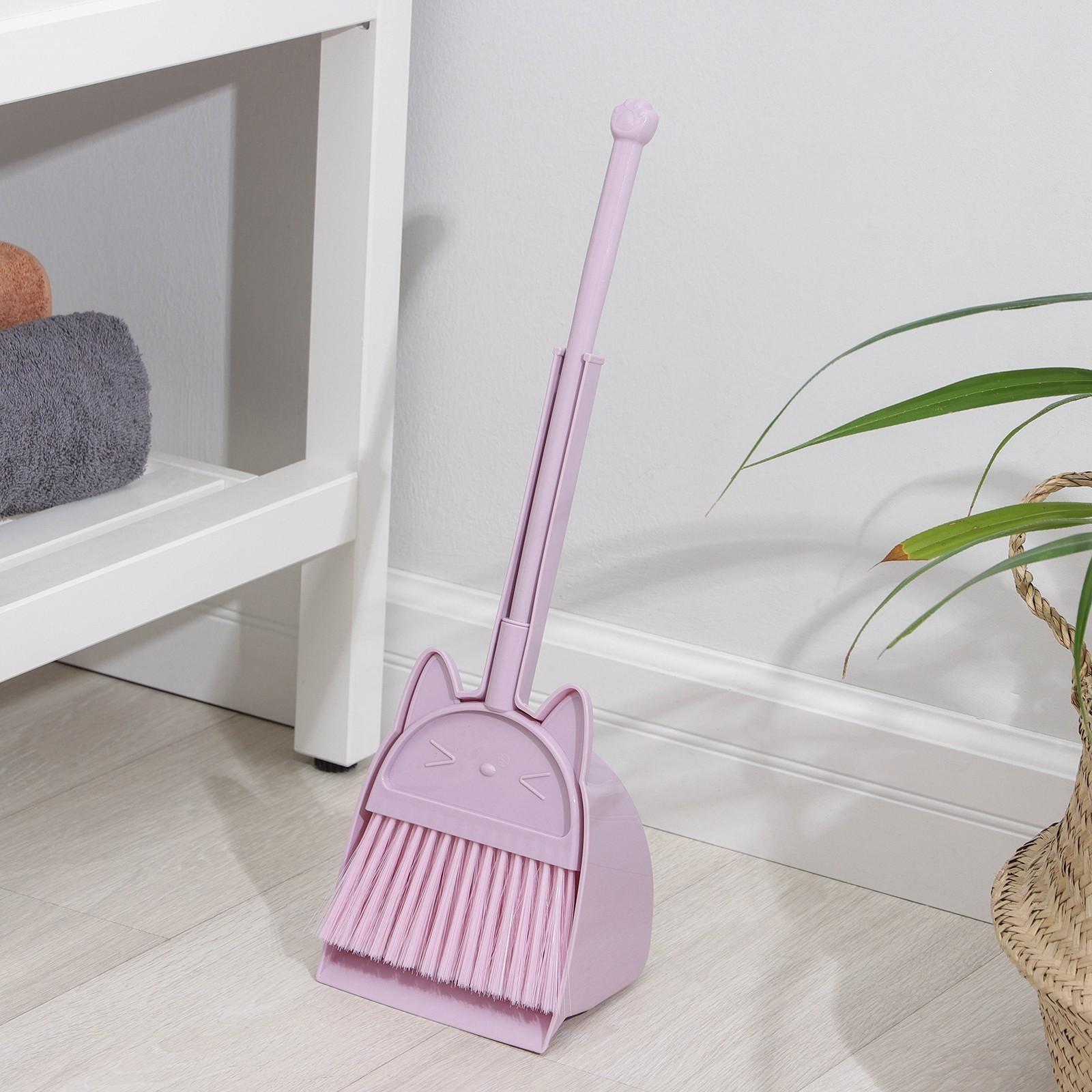 Щётка для пола с совком Доляна «Китти»: щётка 14×50 см, совок 16×12×40 см, цвет МИКС