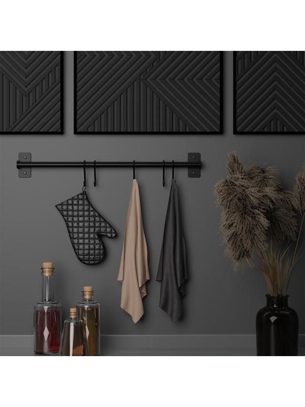 Рейлинговая система для кухни, 57 см, 5 крючков, цвет чёрный