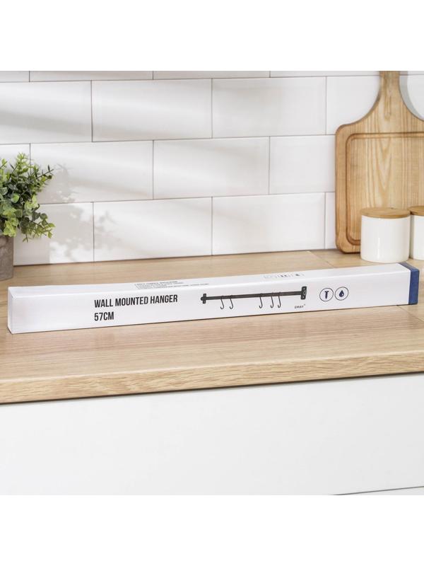 Рейлинговая система для кухни, 57 см, 5 крючков, цвет чёрный