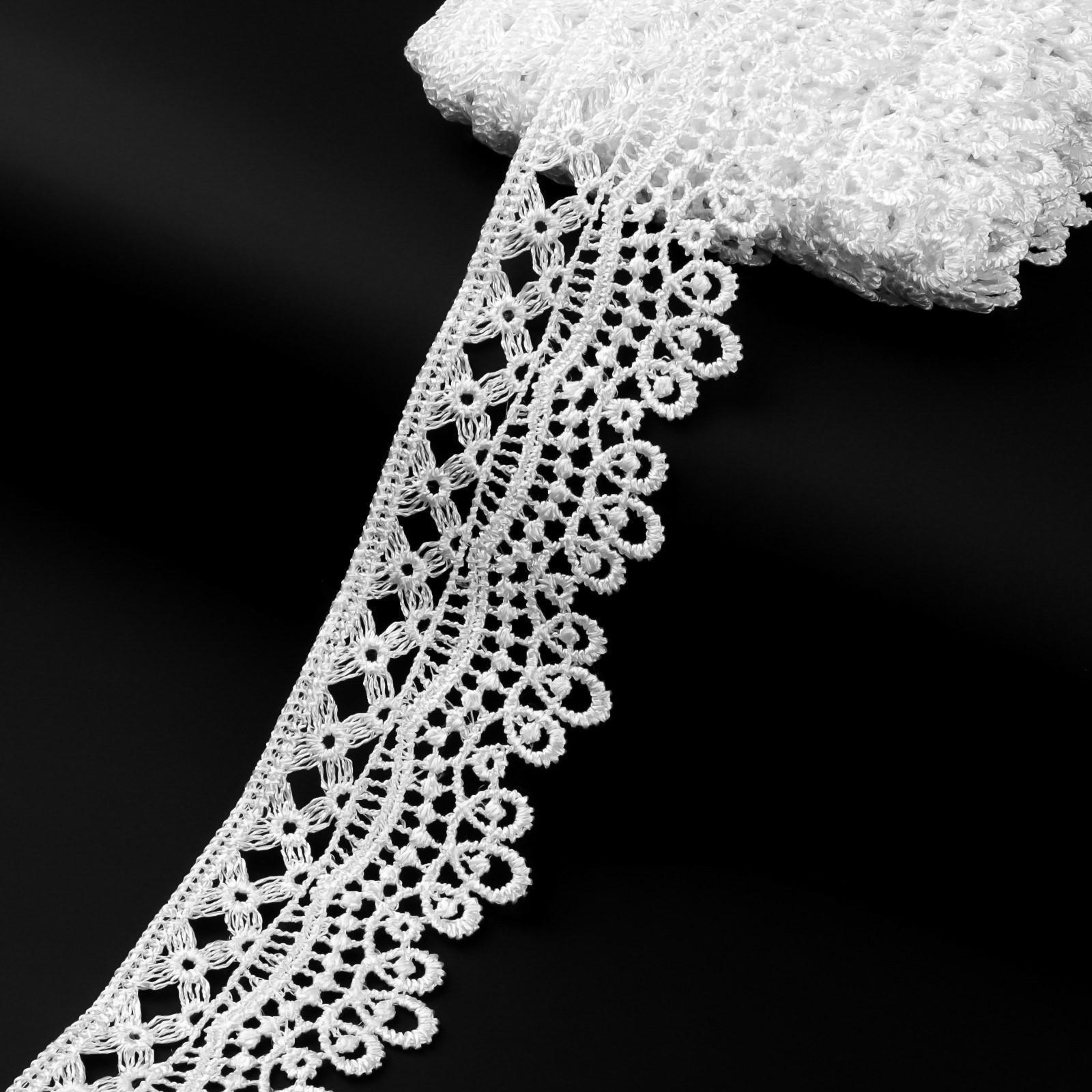 Кружево гипюровое, 40 мм × 9 ± 0,5 м, цвет белый