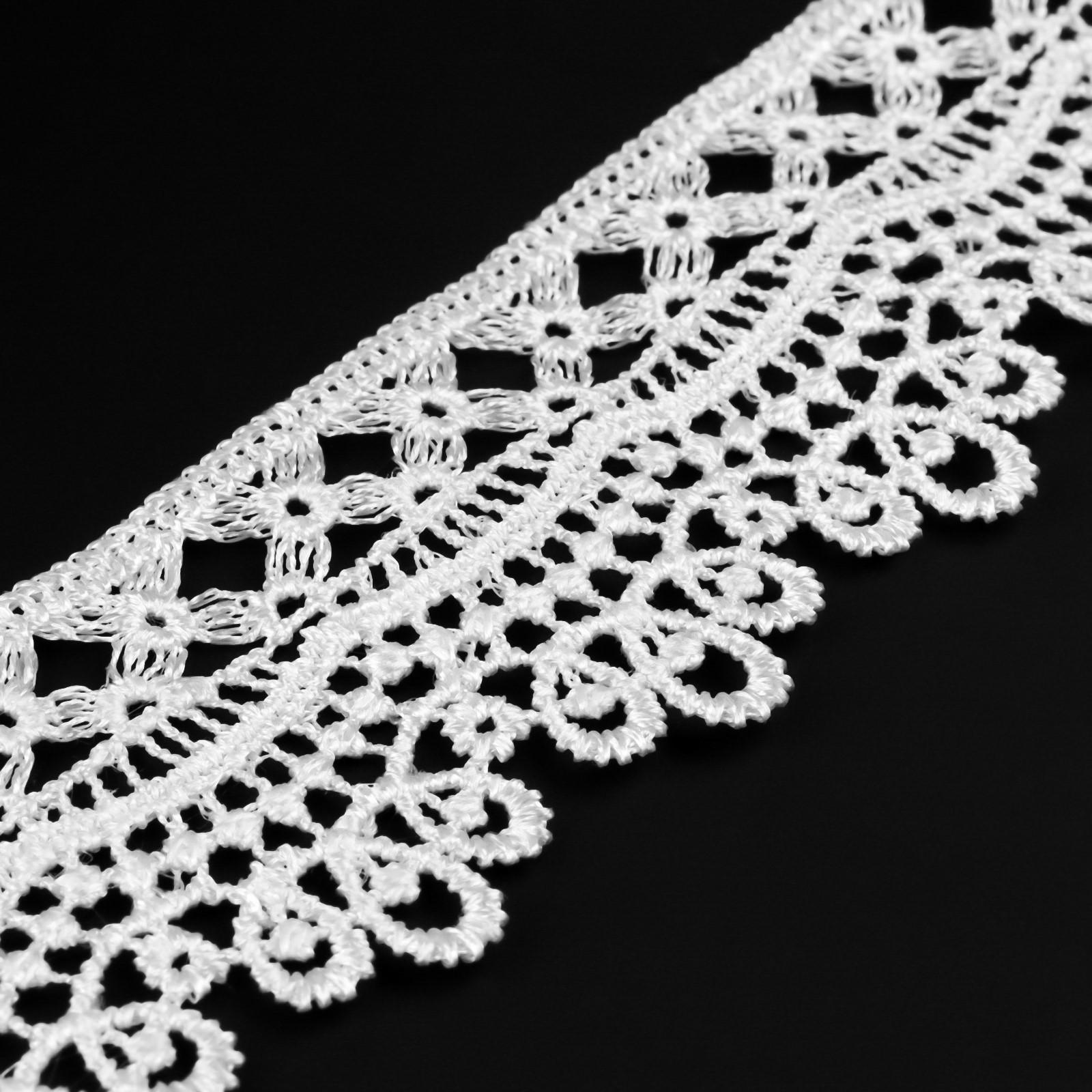 Кружево гипюровое, 40 мм × 9 ± 0,5 м, цвет белый