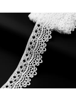 Кружево гипюровое, 40 мм × 9 ± 0,5 м, цвет белый