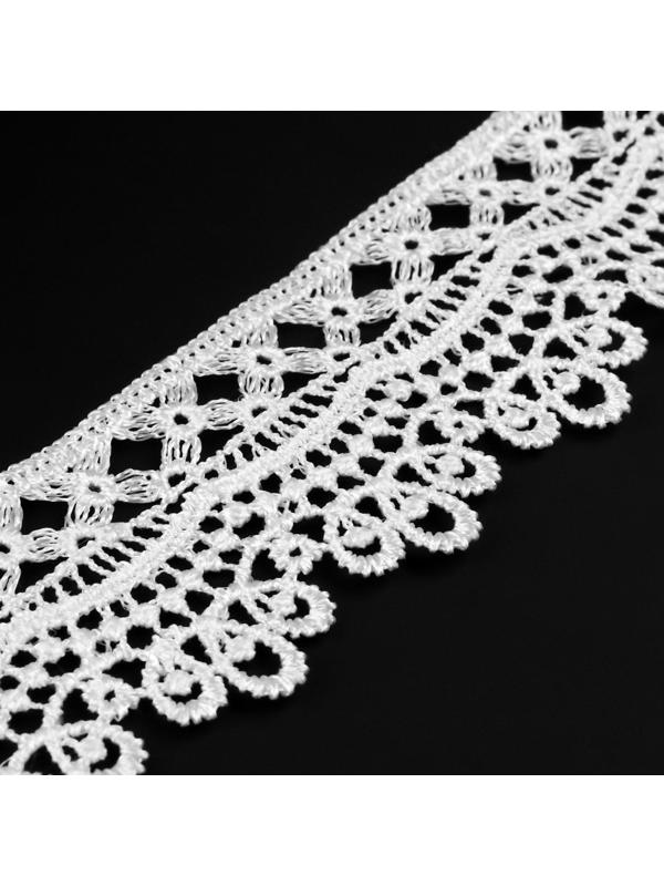 Кружево гипюровое, 40 мм × 9 ± 0,5 м, цвет белый