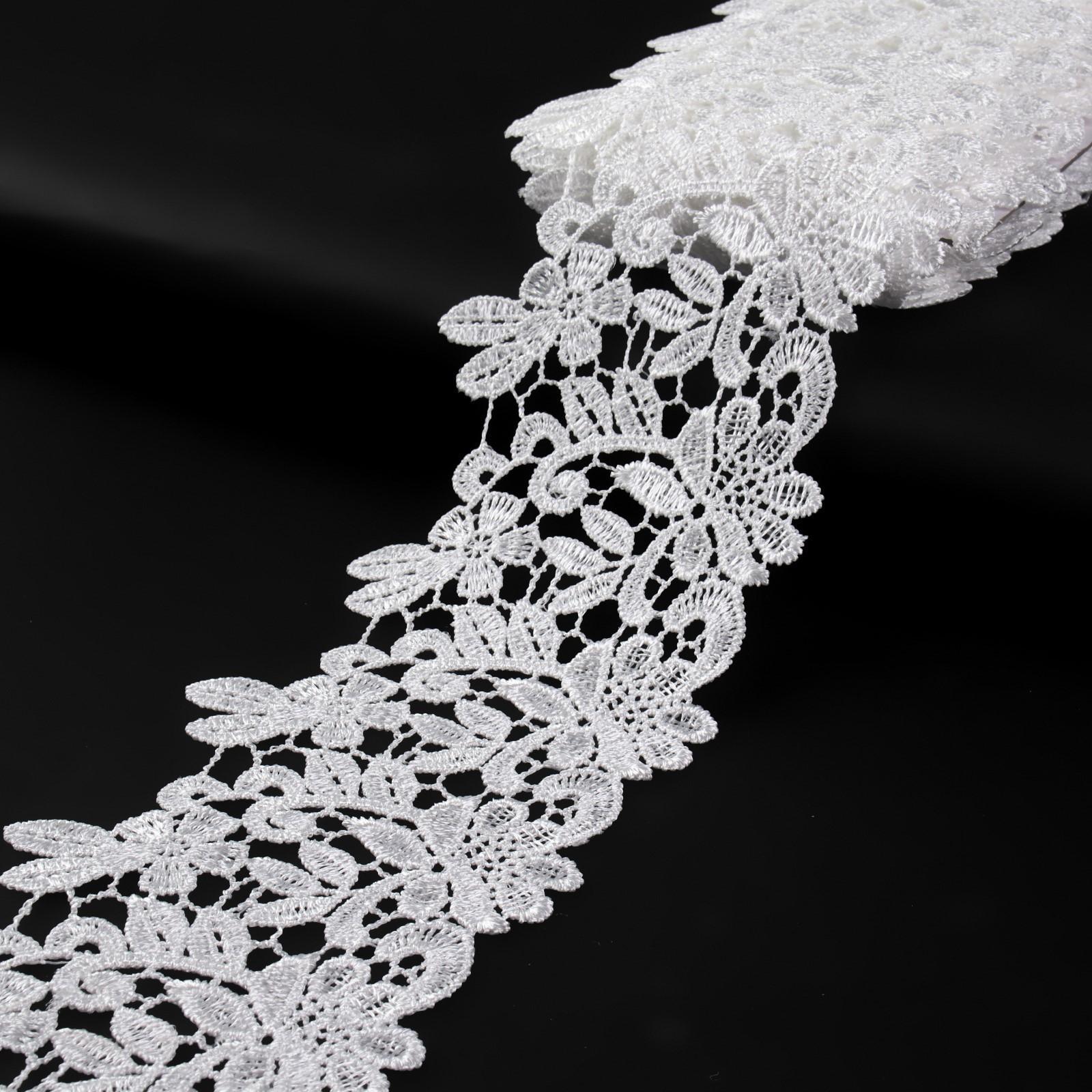 Кружево гипюровое, 85 мм × 6,8 ± 0,5 м, цвет белый