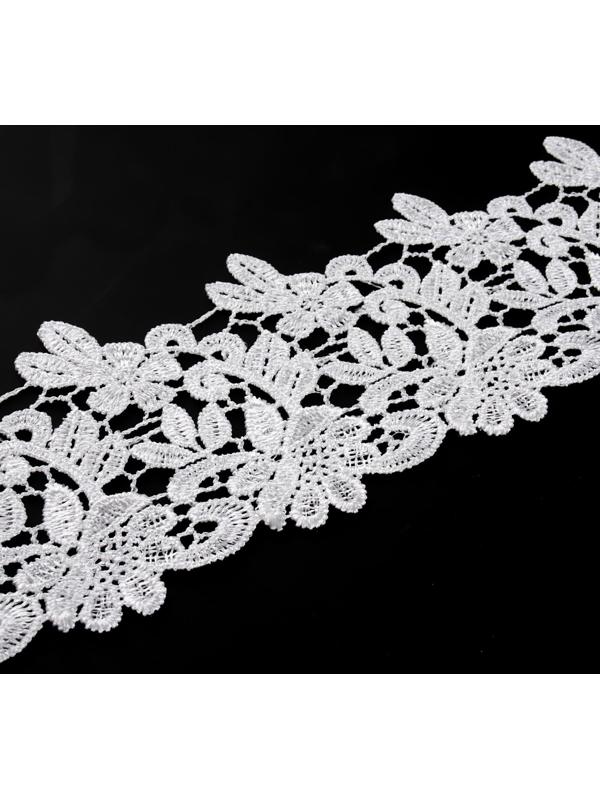 Кружево гипюровое, 85 мм × 6,8 ± 0,5 м, цвет белый