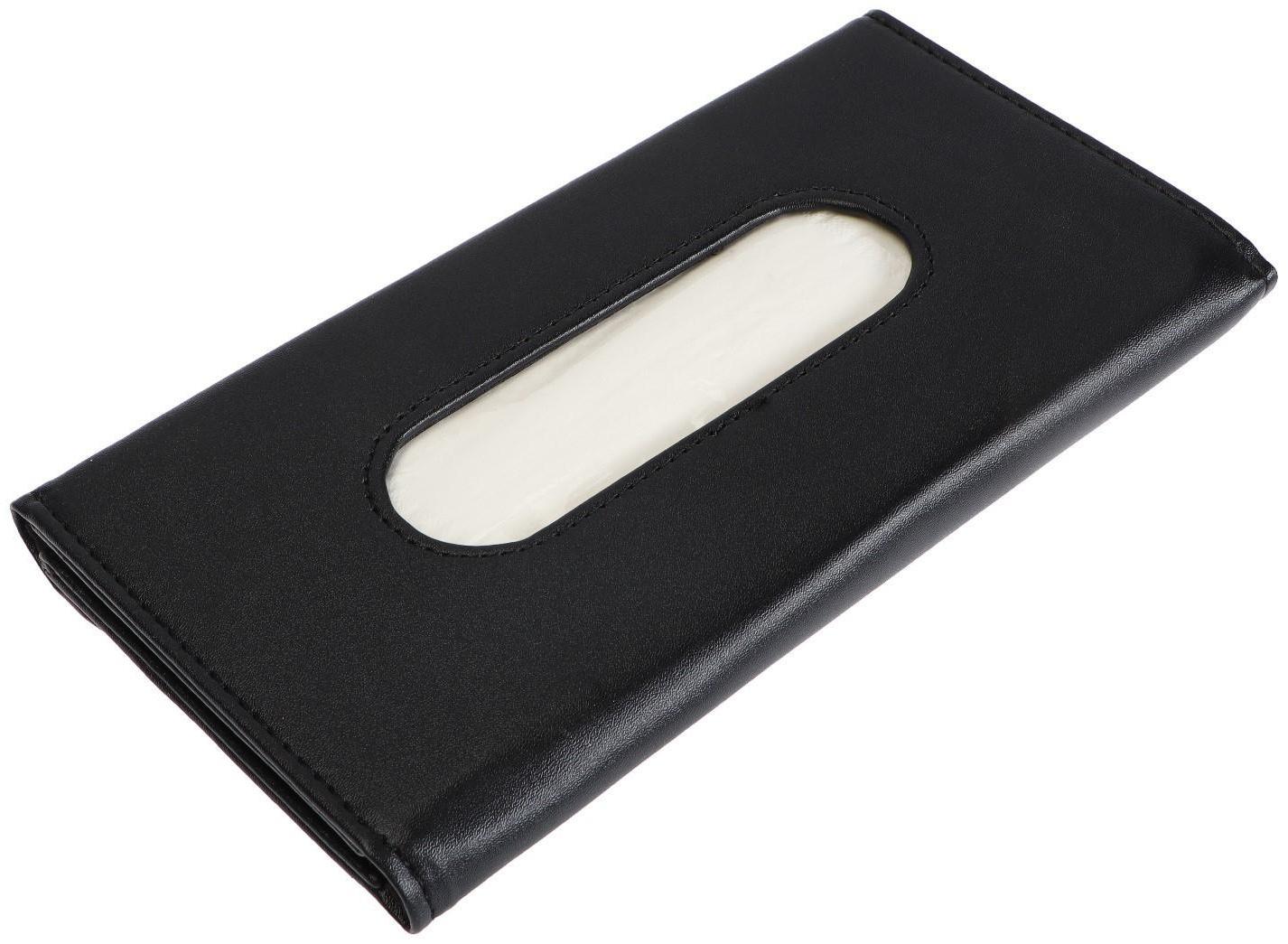 Салфетница на козырек, крепление- зажим, 23х12,5 см, кожа PU, черный