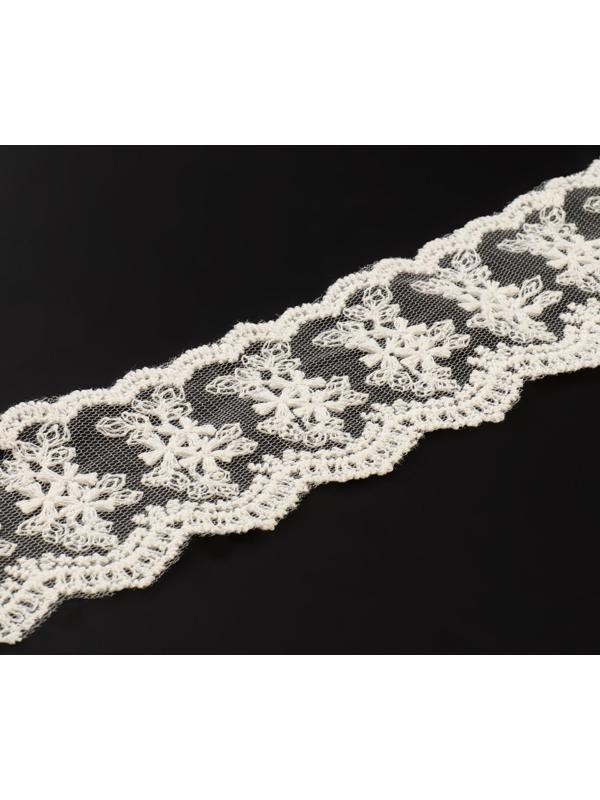 Кружево на сетке, 55 мм × 9 ± 0,5 м, цвет айвори