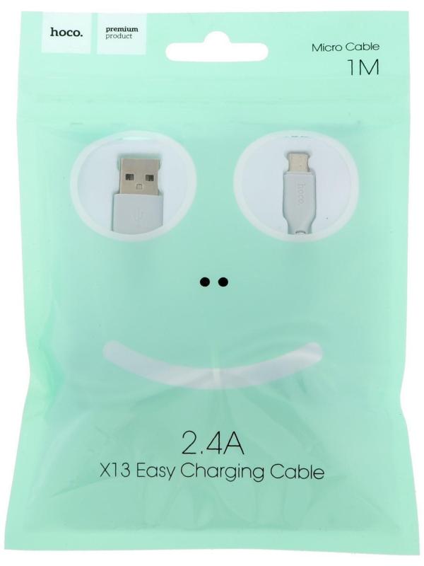 Кабель Hoco X13, microUSB - USB, 2,4 А, 1 м, PVC оплетка, белый