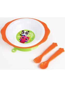Набор детской посуды «Очень вкусно», тарелка на присоске 250мл, вилка, ложка