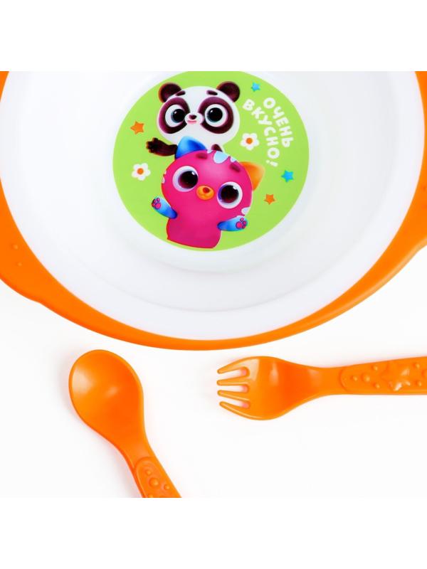 Набор детской посуды «Очень вкусно», тарелка на присоске 250мл, вилка, ложка