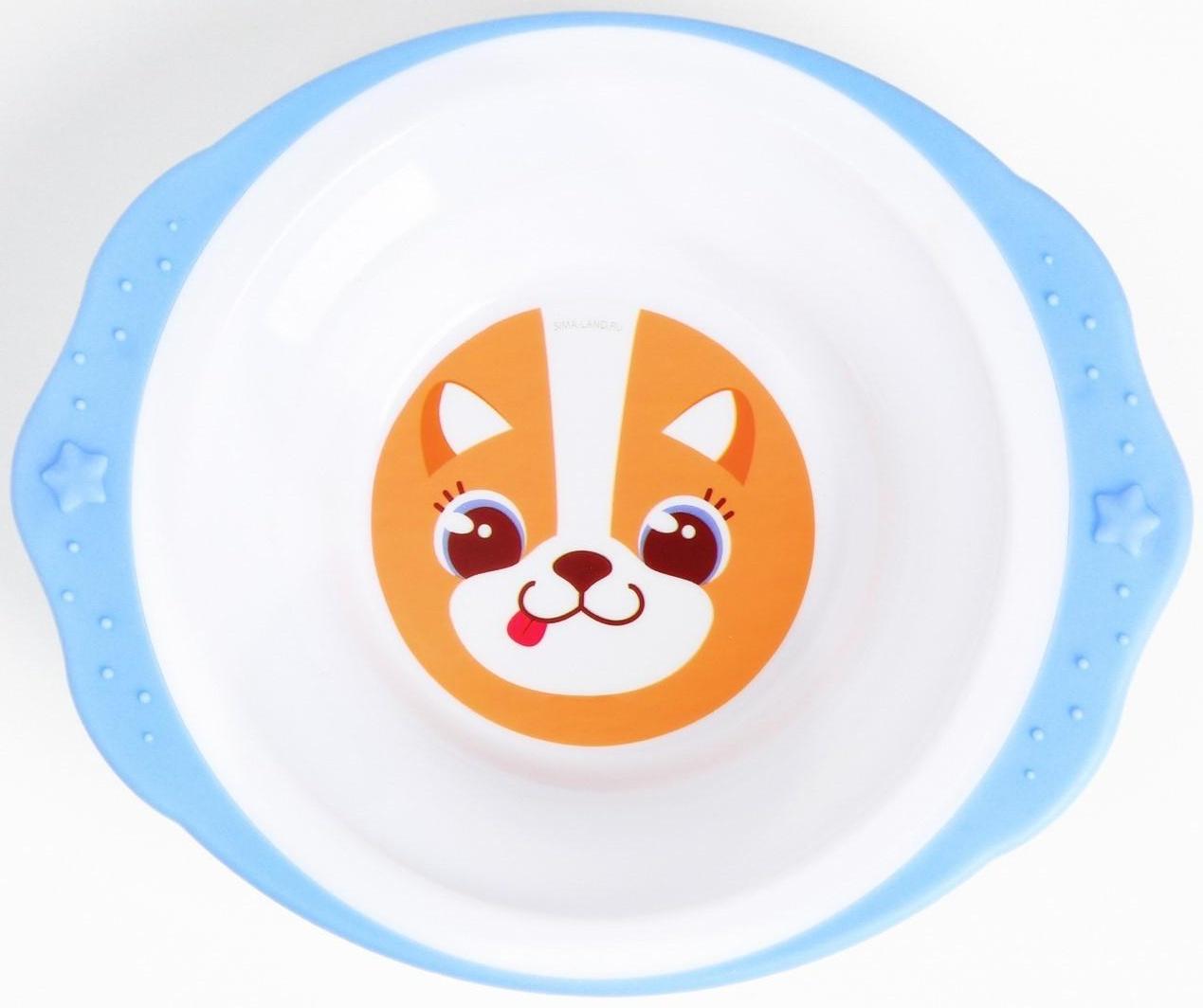 Набор детской посуды «Корги», тарелка на присоске 250мл, вилка, ложка