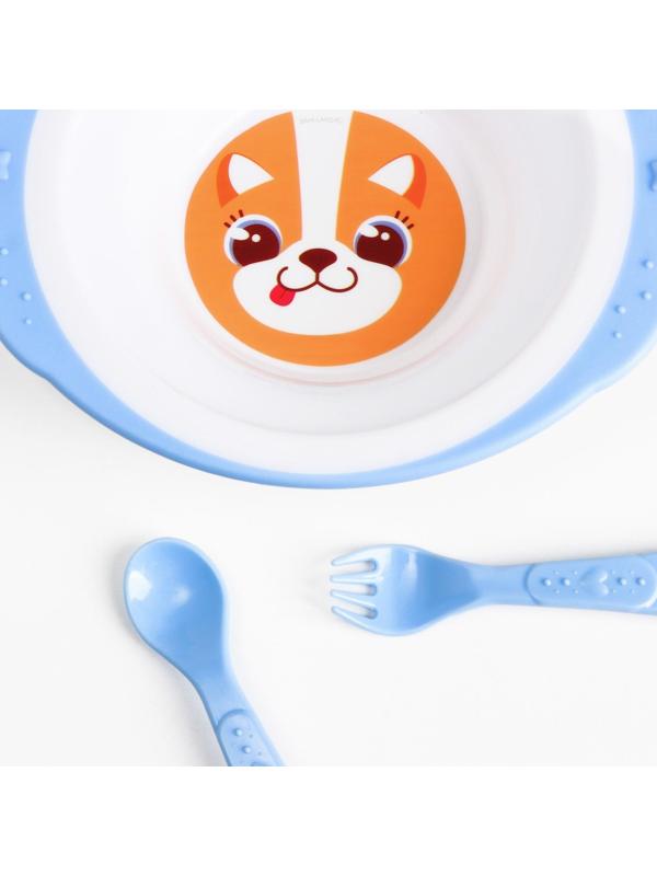 Набор детской посуды «Корги», тарелка на присоске 250мл, вилка, ложка