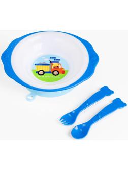 Набор детской посуды «Транспорт Бип-Бип», тарелка на присоске 250мл, вилка, ложка
