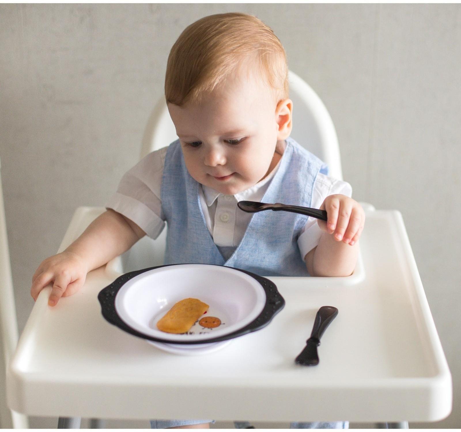 Набор детской посуды «Люблю есть», тарелка на присоске 250мл, вилка, ложка