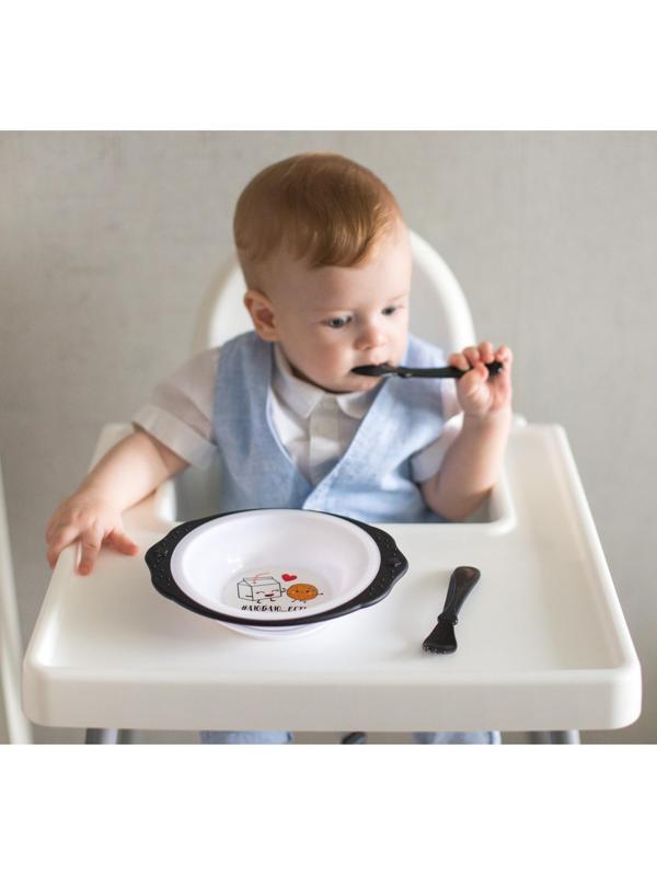 Набор детской посуды «Люблю есть», тарелка на присоске 250мл, вилка, ложка