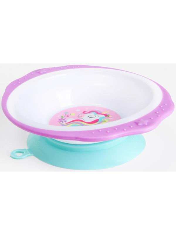 Набор детской посуды «Единорожек», тарелка на присоске 250мл, вилка, ложка