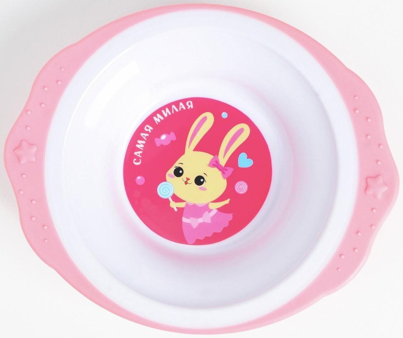 Набор детской посуды «Зайка Полли», тарелка на присоске 250мл, вилка, ложка