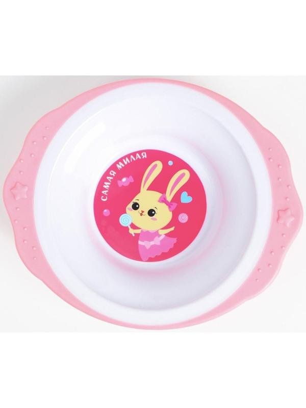 Набор детской посуды «Зайка Полли», тарелка на присоске 250мл, вилка, ложка