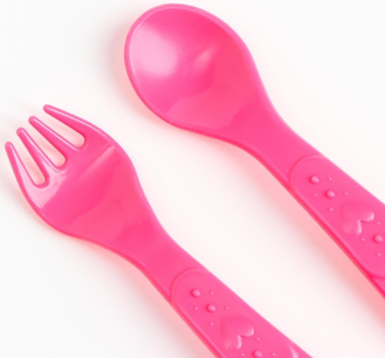 Набор детской посуды «Люблю вкусняшки», тарелка на присоске 250мл, вилка, ложка