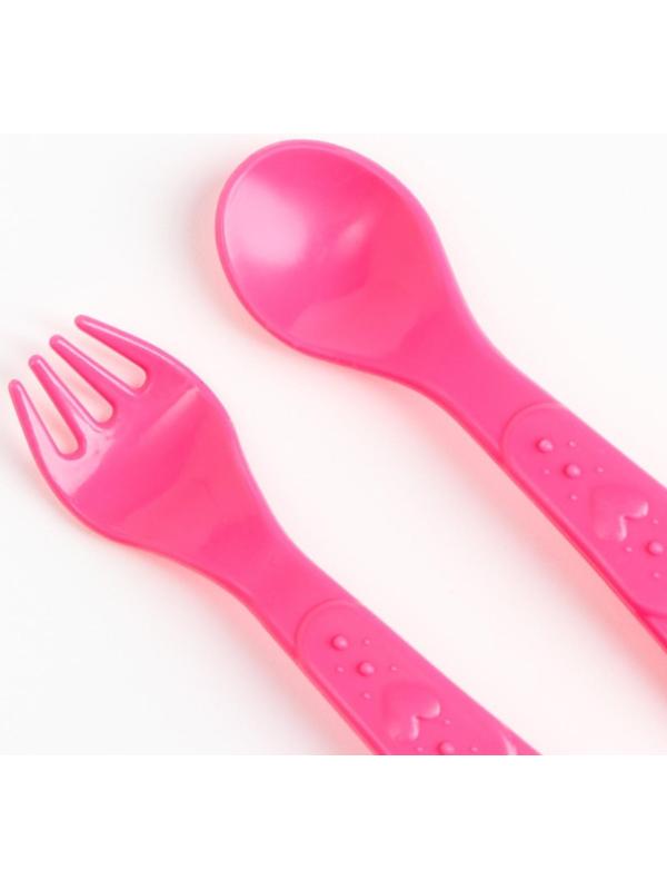 Набор детской посуды «Люблю вкусняшки», тарелка на присоске 250мл, вилка, ложка