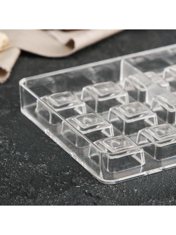 Форма для шоколада и конфет KONFINETTA «Тоффи. Квадрат», 27,5×13,5×2,5 см, 21 ячейка, ячейка 2,5×1,5 см