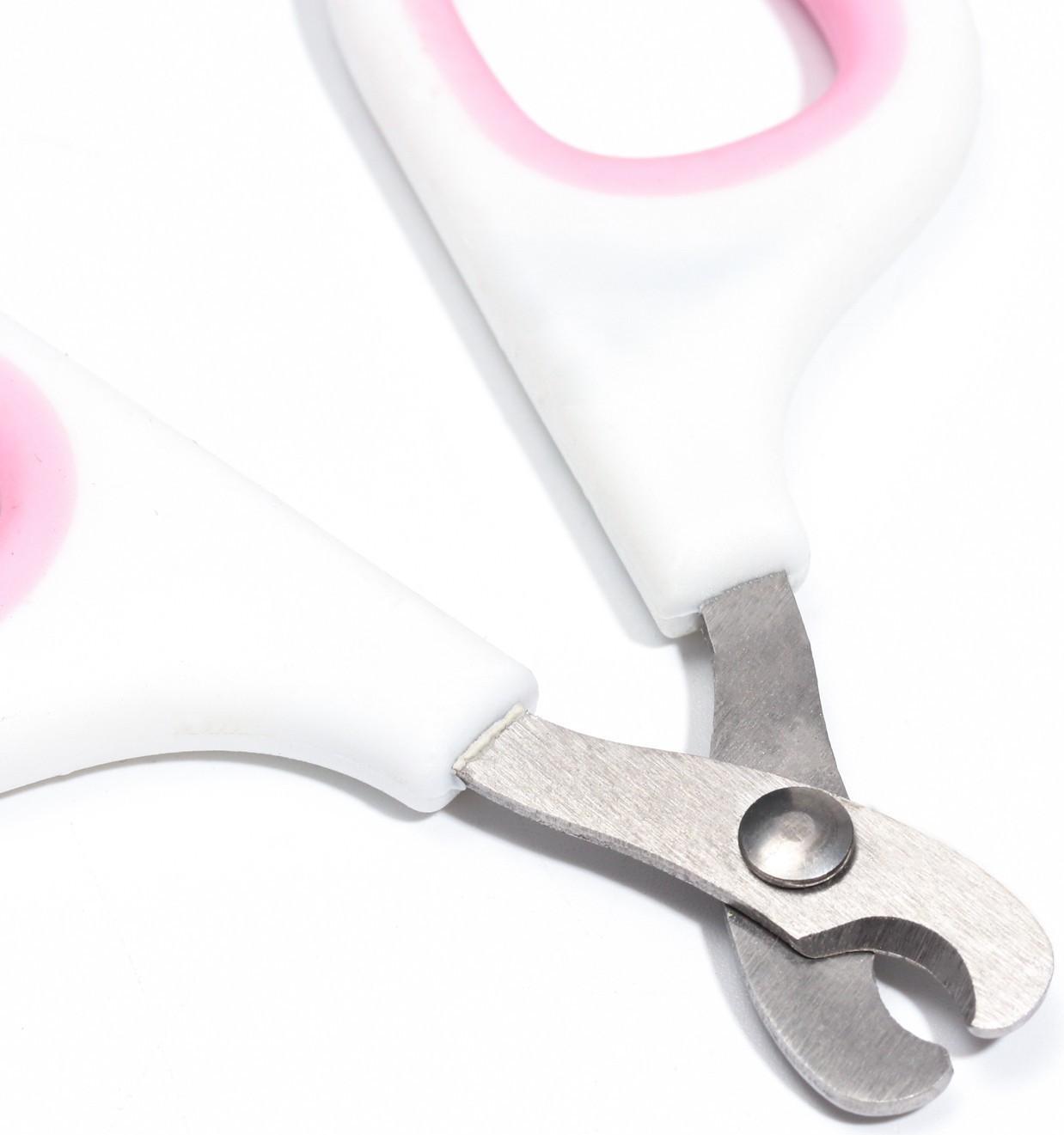 Ножницы-когтерезы с мягкими ручками, отверстие 8 мм, бело-розовые
