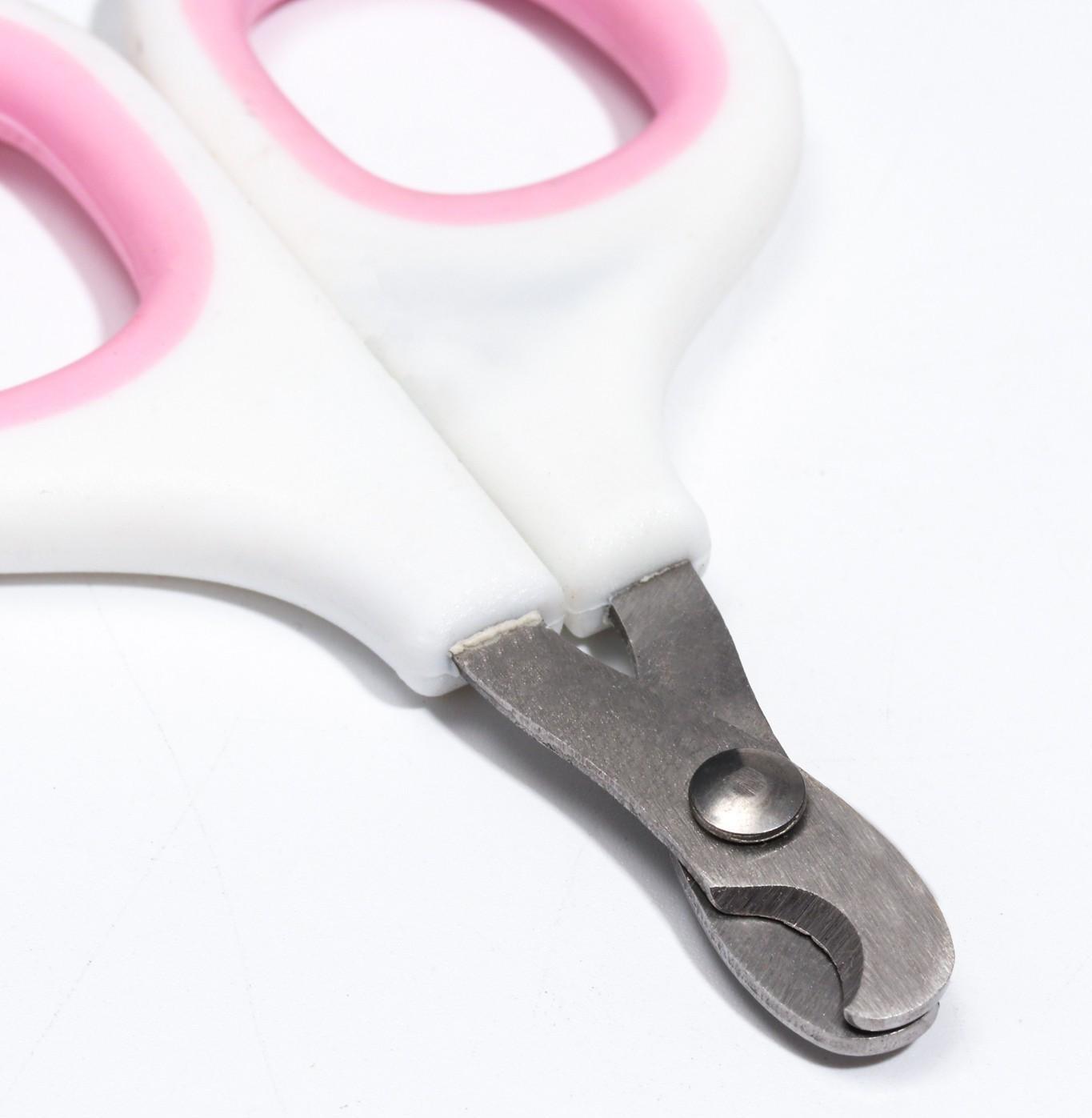 Ножницы-когтерезы с мягкими ручками, отверстие 8 мм, бело-розовые