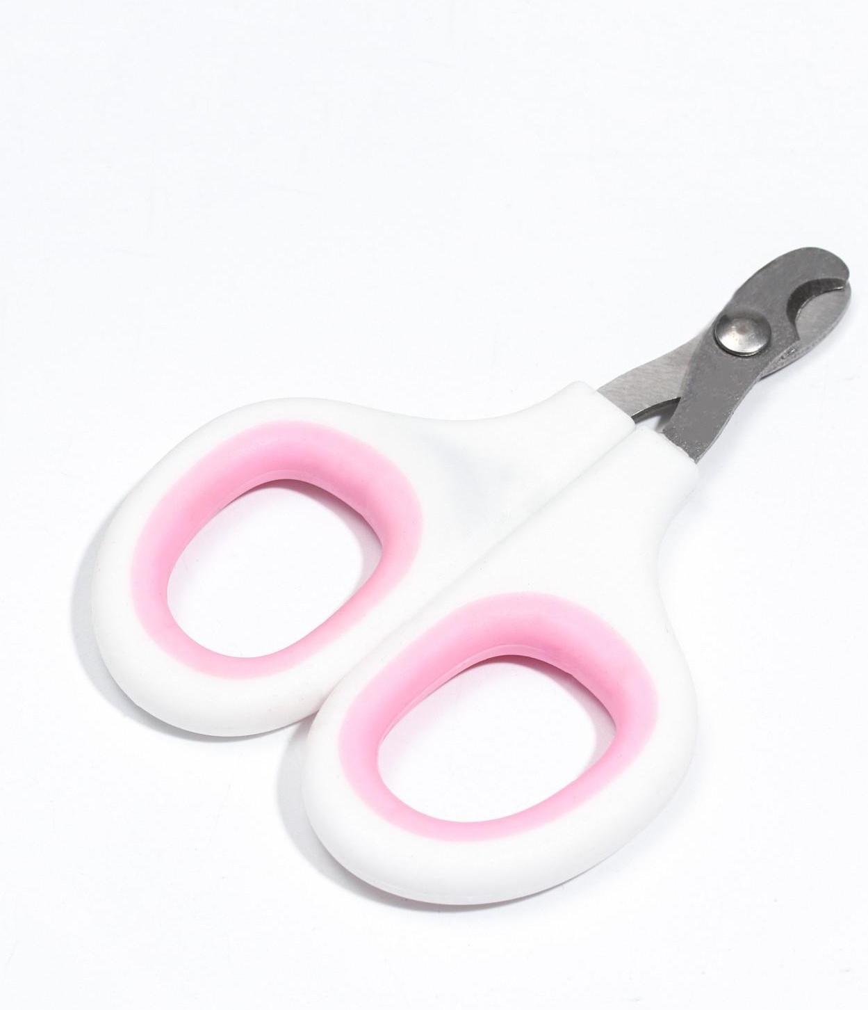 Ножницы-когтерезы с мягкими ручками, отверстие 8 мм, бело-розовые