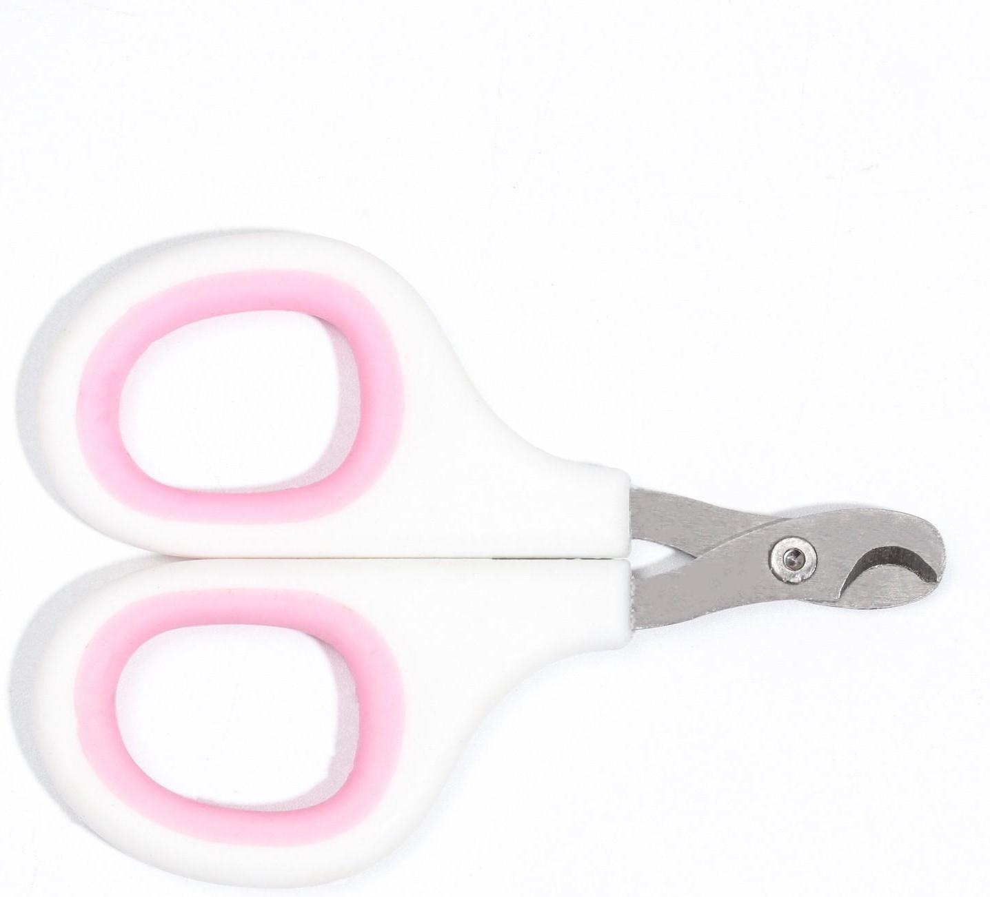 Ножницы-когтерезы с мягкими ручками, отверстие 8 мм, бело-розовые