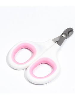 Ножницы-когтерезы с мягкими ручками, отверстие 8 мм, бело-розовые